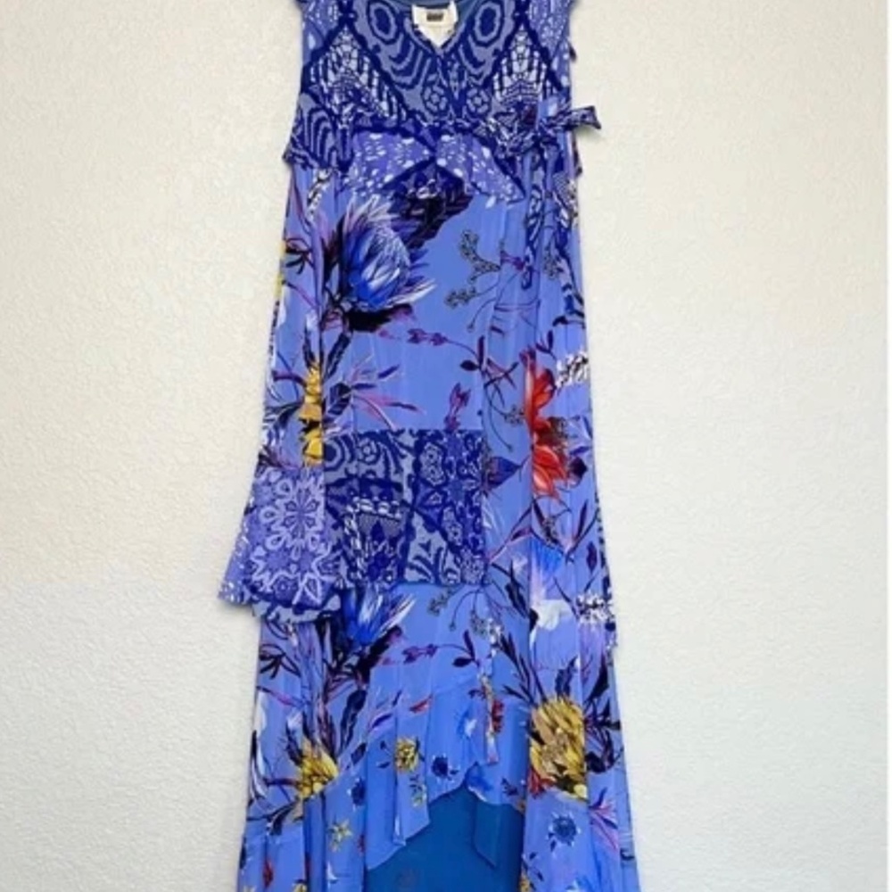 JEAN PAUL GAULTIER FUZZI Maxi Dress Floral Gauzy Sleeveless Ruffle Tiered Wrap S - Picture 3 of 7